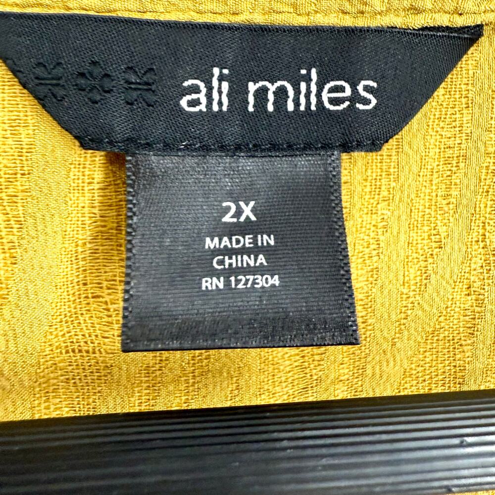 Ali Miles Plus Size 2X Mustard Yellow Wearable Art to Wear Blouse Shirt Top - Picture 2 of 7